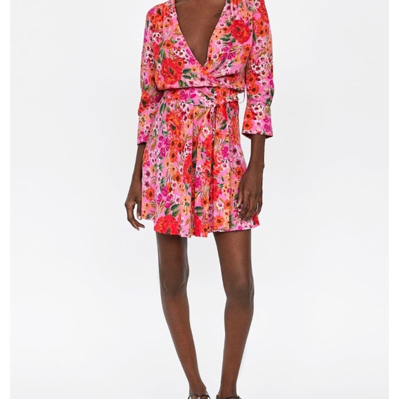 zara pink wrap dress